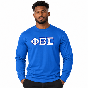 Phi Beta Sigma Blue <b>Long</b> <b>Sleeve</b> Tee <b>Shirt</b> with <b>White</b> Blue Greek Letter Front Print O Neck Casual Pullover Unisex Greek - Product Image 1