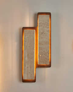 Lámpara de Pared Doble de Travertino con Luz LED Cálida Beige, Moderna, de Piedra Natural y Madera, para Hogar, Dormitorio, Sala de Estar - Product Image 1