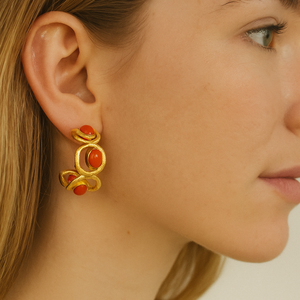 Pendientes bohemios hechos a mano de cobre turquesa chapado en oro aros de latón para mujer - Product Image 2