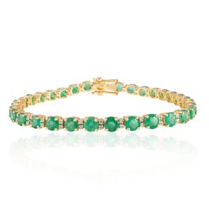 Pulsera de tenis de moda con esmeralda redonda y diamantes engastados en oro de 18 quilates - Product Image 2