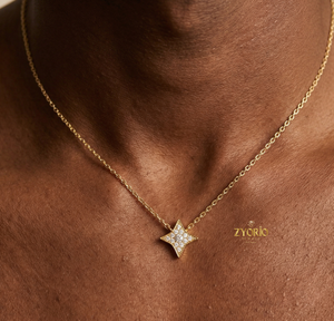 Collar de Cadena Fina con Colgante de Estrella Cuadrilátera de Moda, Oro Sólido de 18K, Diamante Natural Real, Regalo para Fiesta - Product Image 2