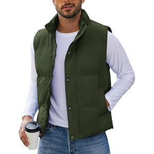 <b>Men</b> <b>Black</b> Stand Collar Puffer <b>Vest</b> Button Closure Windproof Casual Outerwear Solid Color Regular Length - Product Image 4