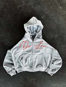 Sweat-shirt à capuche court zippé pour femme, personnalisé, avec broderie script, finition bords bruts, streetwear premium, en coton doux - Product Image 1