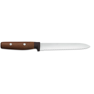Couteau utilitaire dentelé de 5 pouces, lame en acier inoxydable, lame tranchante, manche en bois brun, double rivet, couteau de cuisine multi-usages - Product Image 2