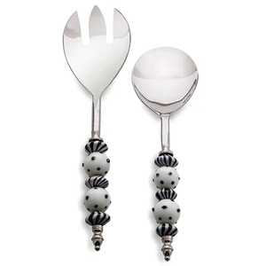 Stainless Steel Metal Salad <b>Server</b> With Polished Resin Amber Handles Large Serving Spoon And Fork Set For Gourmet Charioteer - Product Image 1