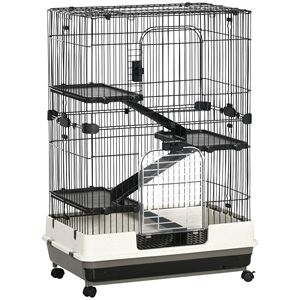 "4-Level Luxury Black Pet Cage with Wheels & <b>Slide</b>-Out Tray for <b>Small</b> Animals (32L)" - Product Image 1