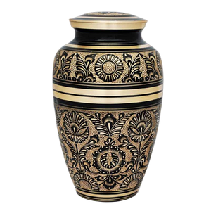 Urnes funéraires pour adultes en laiton de haute qualité avec gravure complète, finition or et noir, pour cendres humaines. - Product Image 1