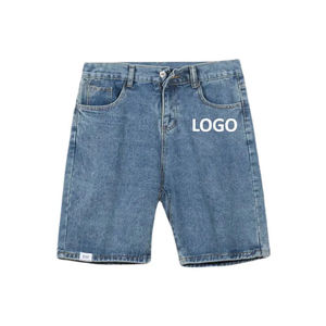 <b>Men</b> Casual Denim <b>Bermuda</b> <b>Shorts</b> Mid Waist Button Fly Solid Color Pockets Breathable Woven Cotton Front Logo - Product Image 1