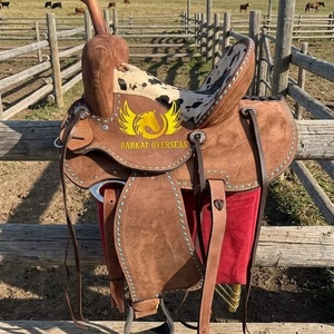 Silla de montar western de cuero genuino de alta calidad con asiento rígido, diseño de asiento de piel de vaca, portátil, para doma, hecha a medida. - Product Image 1