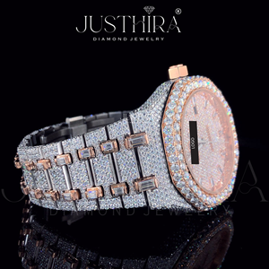 Reloj de Lujo con Incrustaciones de Moissanita, Tono Oro Rosa y Plata, Esfera Completamente Pavimentada, Estilo Hip Hop, Reloj de Pulsera Unisex - Product Image 4