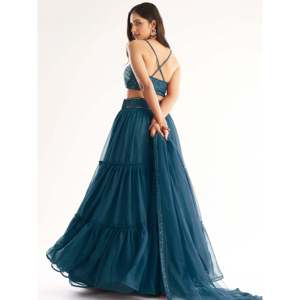 Cocktail Dress Teal Blue Georgette Party Lehenga with <b>Sequins</b> Choli - Product Image 5
