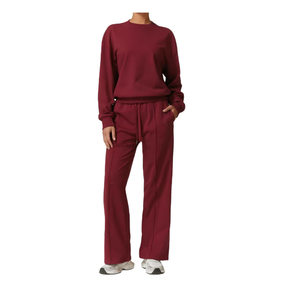 Conjunto de Yoga de 2 Piezas para Mujer, Transpirable, Sencillo, Cintura Alta, Sudadera de Manga Larga con Cuello Redondo, Pantalones Anchos, Color Negro Sólido con Cordón Ajustable - Product Image 5