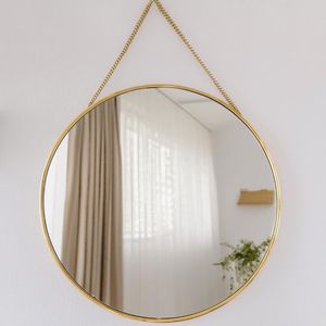 Customized Shape Hanging Wall <b>Mirror</b> with Metal Border Wall Hanging <b>Mirror</b> | Decorative GoldenBorder <b>Mirror</b> With Chain - Product Image 3