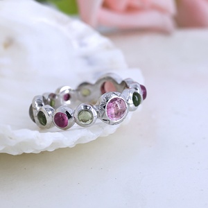 Anillo de Eternidad de Plata de Ley 925 con Turmalina Verde y Rosa Natural, Hecho a Mano, con Múltiples Piedras Preciosas, Joyería Fina para Mujer, Venta al Por Mayor - Product Image 2