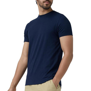 Camiseta de Algodón Teñido Liso Azul Marino para Hombre, Manga Corta, Cuello Redondo, Corte Regular, Color Sólido, Tejido Jersey Informal - Product Image 2