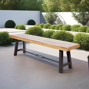 Banco de Comedor Moderno para Exteriores, Ecológico, de Madera de Acacia y Metal, para 4 Personas, sin Respaldo, para Patio y Jardín, Artesanía Pindel PH-GT-2144 - Product Image 1