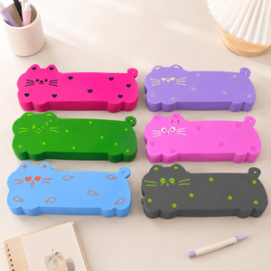 Estuche para lápices con diseño de gato grande y lindo, cierre de cremallera, bolsa de maquillaje impermeable, fácil de limpiar, almacenamiento multiusos para artículos de papelería de viaje - Product Image 5