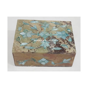 Latest High Quality Handmade Natural Soapstone <b>Mother</b> Of Pearl Inlay Jewelry Box Rectangle Shape Used Gifts For Business Purpose - Product Image 4