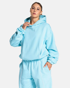 เสื้อฮู้ดดี้สีน้ำเงินอาร์กติกขนาดใหญ่พิเศษพร้อมลายปักแบบ OEM ออกแบบโลโก้ได้ตามต้องการ ชุดวอร์มผู้หญิง 2 ชิ้น ระบายอากาศได้ดี สไตล์สตรีทแวร์ - Product Image 3