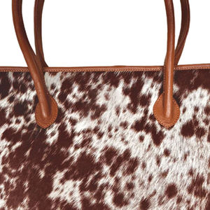 Bolso Tote de Cuero Genuino con Estampado de Vaca, Bolso de Mano para Mujer, Bolso de Hombro con Cremallera, Tamaño Personalizado para Viajes Diarios - Product Image 4