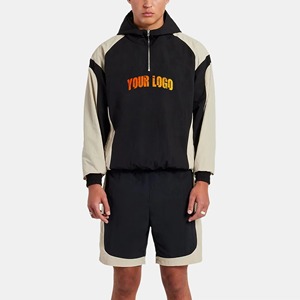 Survêtements courts de haute qualité 100% nylon, color block, fermeture éclair, grande taille, ensemble de jogging, logo imprimé personnalisé, streetwear, ensemble court pour hommes - Product Image 4