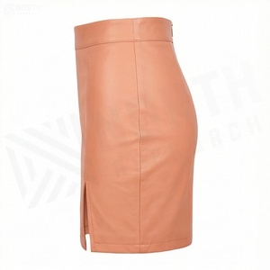 Minifalda de Cintura Alta para Mujer, de Piel Sintética, con Abertura Lateral, Color Sólido, Diseño Minimalista, para Todas las Temporadas - Product Image 3