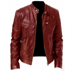 Factory Custom Cowhide Genuine Leather <b>Jacket</b> Men's Fashion Old Collar <b>Biker</b> <b>Jacket</b> Spring and Autumn New Style high quality - Product Image 3