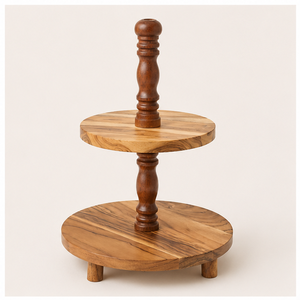 Soporte de Pastel de Madera de 2 Niveles Hecho a Mano, Torre de Exhibición de Postres de Madera de Acacia Ecológica para Bodas y Fiestas de Cumpleaños - Product Image 1