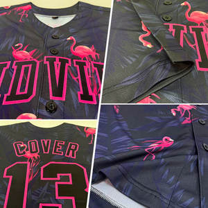 Maillot de baseball unisexe personnalisé 100% polyester, impression sublimée, motif flamant rose, manches courtes, uniforme d'été pour adultes - Product Image 5