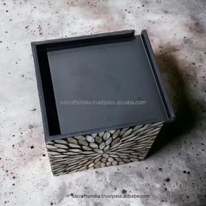 Taille personnalisée forme carrée bois os incrustation porte-serviettes nouveau design boîte à mouchoirs en papier à bas prix fabriqué en Inde - Product Image 2