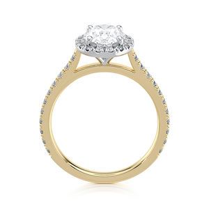 Anillo de Compromiso con Halo de Diamantes Cultivados en Laboratorio, Corte Ovalado, 2.15 CTW, Banda Pavé, Bañado en Rodio, Certificado IGI, Anillo de Boda de Oro de Lujo, Elegante - Product Image 4