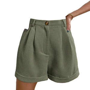 กางเกงขาสั้นเอวสูงแฟชั่นสไตล์เกาหลีสำหรับผู้หญิงใส่ทำงานแบบเรียบง่ายมีเชือกรูดแบบแฟชั่นสไตล์เกาหลีสำหรับฤดูร้อน - Product Image 3