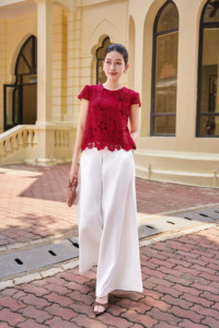 Pantalones Largos de Mujer, Modernos y Elegantes, Blancos, de Cintura Alta, con Pierna Ancha y Acampanada, Casuales, para Oficina, Diseño Personalizado ODM OEM KRISTINA - Product Image 3