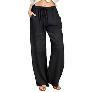 Low Price 100% Cotton <b>Women</b> Summer Mid Waist Wide Leg <b>Trouser</b> High Loose for Casual Wear <b>Workwear</b> and Daily Outfits - Product Image 3