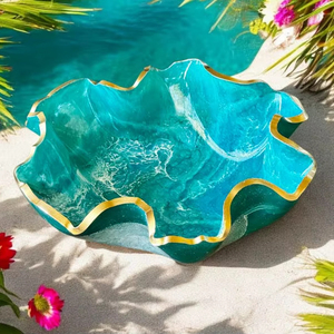 ถาดเสิร์ฟงานฝีมือดั้งเดิมสีโอเชียนขนาดกลาง ดีไซน์ลายจีโอดเรซิ่นอีพ็อกซี่ ทาสีด้วยมือ ทำด้วยมือ ตกแต่งโต๊ะ - Product Image 1