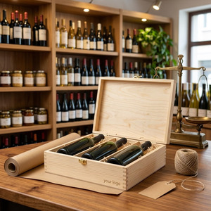 Boîte à vin en bois de pin classique artisanale personnalisée avec loquet, coffret cadeau en bois pour 3 bouteilles de vin rouge - Product Image 5
