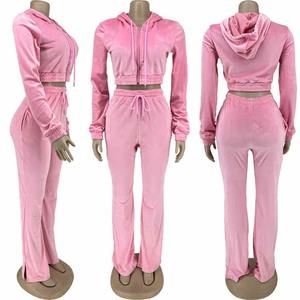 ชุดวอร์มผู้หญิง สกรีนโลโก้ได้ คุณภาพสูง ชุดสองชิ้น กางเกงขายาว เสื้อฮู้ดซิปผ้าฝ้ายฟลีซ และกางเกงวอร์มขายาว ชุดออกกำลังกายผู้หญิง - Product Image 1