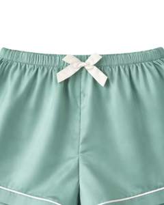 Ensemble de pyjama pour femme en satin vert menthe personnalisé, manches courtes, boutonné, style soie, deux pièces, vêtements de nuit, ensemble de shorts de détente - Product Image 5