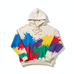 Sudadera con Capucha Estampada por Descarga, OEM ODM, Unisex, Hombro Caído, Oversize, Lisa, Efecto Tinta de Color Personalizado - Product Image 6