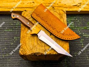 Couteau de chasse et de camping à lame fixe en acier inoxydable de qualité industrielle, forgé à la main, avec manche en bois, lame pleine longueur, étui extérieur, OEM - Product Image 4