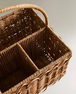 Panier porte-couverts rustique en rotin, tressé à la main, organisateur multi-compartiments pour buffet d'ambiance et cuisine - Product Image 4