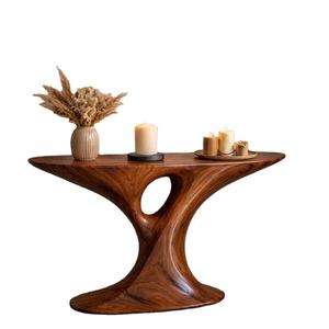 Mesa Consola Escultural de Madera Sólida Natural con Diseño Ondulado, Mueble Moderno y Orgánico para Entrada, Mueble Curvo Orgánico para Recibidor - Product Image 1