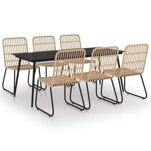 Juego de Comedor Apilable de 7 Piezas de Ratán Sintético y Roble para Jardín - Product Image 2