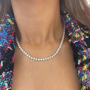 Colliers tennis Full Eternity en or massif 14k 18k avec diamants de laboratoire taille ronde, sertis clos, fermoir boîte, 18 pouces, bijoux fins, vente en gros - Product Image 6
