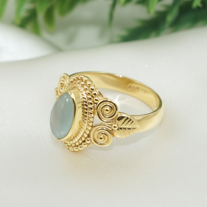 Natural Aqua Chalcedony Gemstone 925 Sterling <b>Silver</b> Rose & Yellow Handmade <b>Ring</b> Vintage Boho <b>Statement</b> Jewelry Gift For Women - Product Image 4