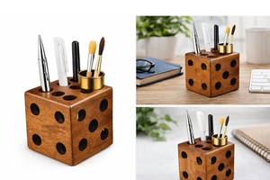 Dés en bois faits à la main, style antique, perforés, pour jeux ou décoration - Product Image 4