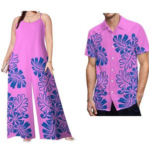Conjuntos Polinesios al por Mayor para Parejas, Camisa Casual con Estampado Dorado Samoano para Hombre y Rompers de Talla Grande para Mujer, Conjuntos de 2 Piezas, Ropa Tribal - Product Image 2