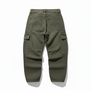 Pantalones Cargo de Lona Verde Oliva de Cintura Alta para Hombre, de Alta Calidad, con Múltiples Bolsillos, Estilo Workwear, Transpirables, de Peso Medio y Corte Recto - Product Image 4