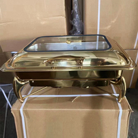 Grand réchaud rectangulaire doré en acier inoxydable pour buffet, chauffe-plats liquide pour hôtel, équipement de maintien au chaud des aliments 9L