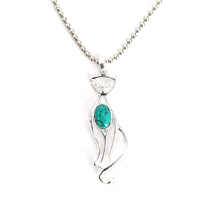 Pendentif en pierre précieuse turquoise motif chat, en argent 925, cadeau pour toutes les occasions et usage quotidien - Product Image 3